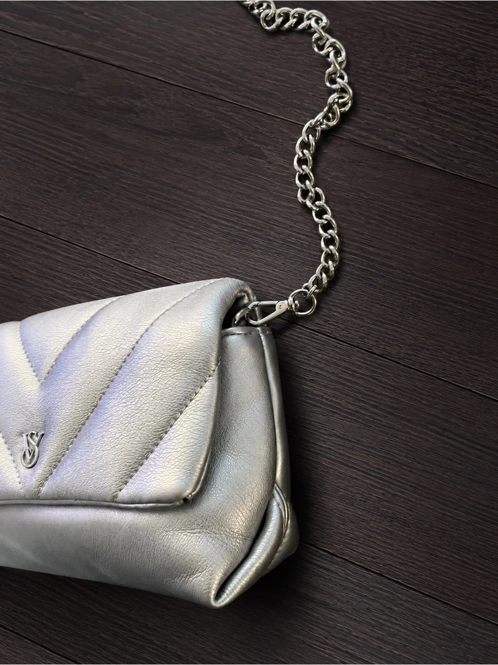 Victoria Secret Silver Quilted Chain Shoulder Bag - Metallic Silver